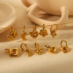 Gold color / 1 Pair Simple Star Stainless Steel  Gold Color Charm Earrings 